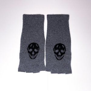 360 Cashmere Luther Skull Fingerless Gloves Gray